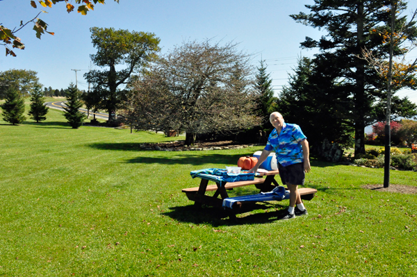 Lee Duquette at the picnic table